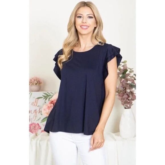 Blue Layered Ruffle Short Sleeve Top - Picture 2 of 4